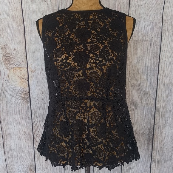 CAbi Tops - CAbi Black Needle Lace Peplum Shell Top Sz. XS